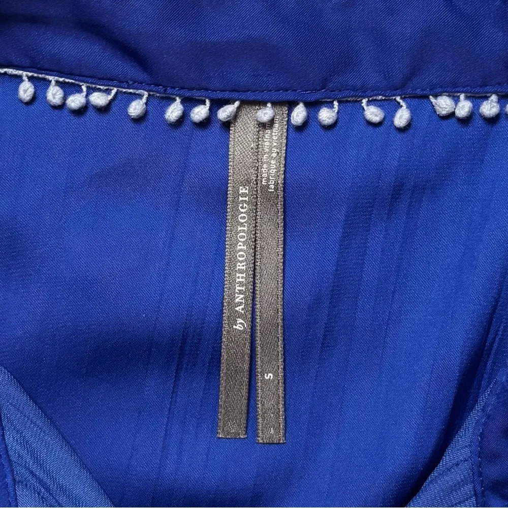 Anthropologie Relaxed Crinkle‎ Satin Button Down Shirt in Cobalt Blue - Picture 9 of 10